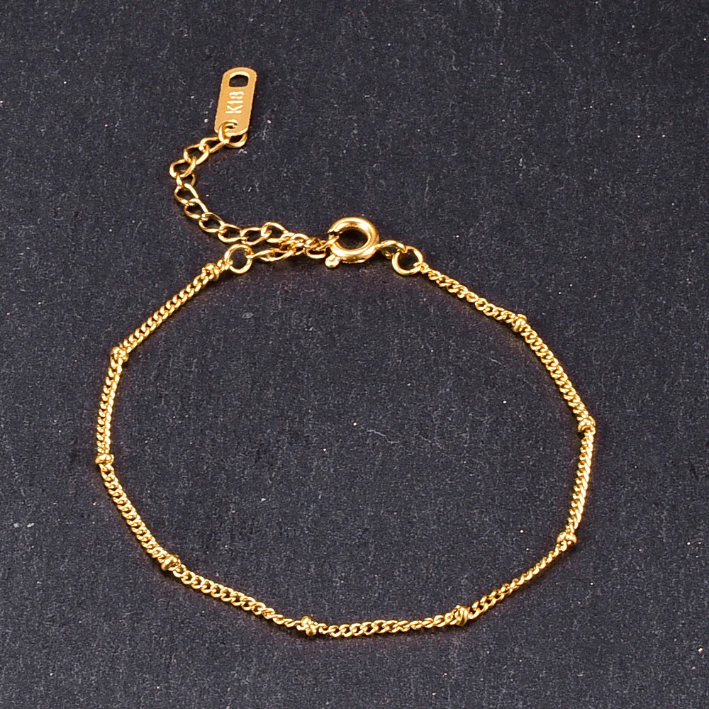 Classic 18K Gold Plated Cuban Bead Link Anklets Golden Stainless Steel Interval Satellite Feet Chain Ankle