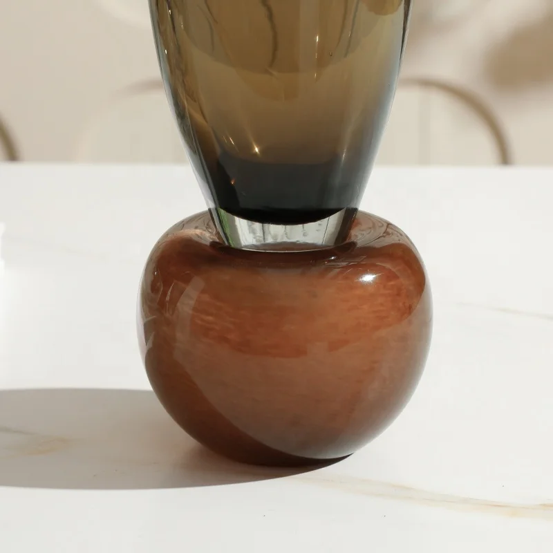 Flolenco Hand Blowen Glass Flower Vase Small Mouth Glass Vases Ornaments Luxury Home Decor Tabletop Vases