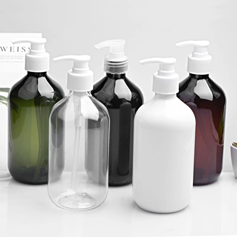 Custom 300ml 500ml Amber Green Transparent Black White Plastic PET Shampoo Bottle Hair Oil Bottle With Lotion Pump