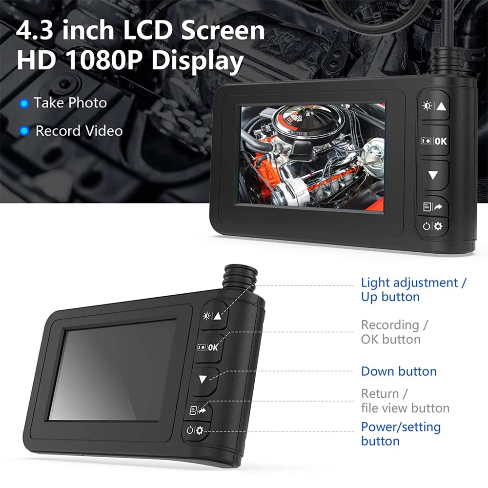 Valdus Portable Inskam129 5m 4.5 Inch Hd 1080p Ip67 Waterproof With Led Industrial Videoscope Endoscope Camera