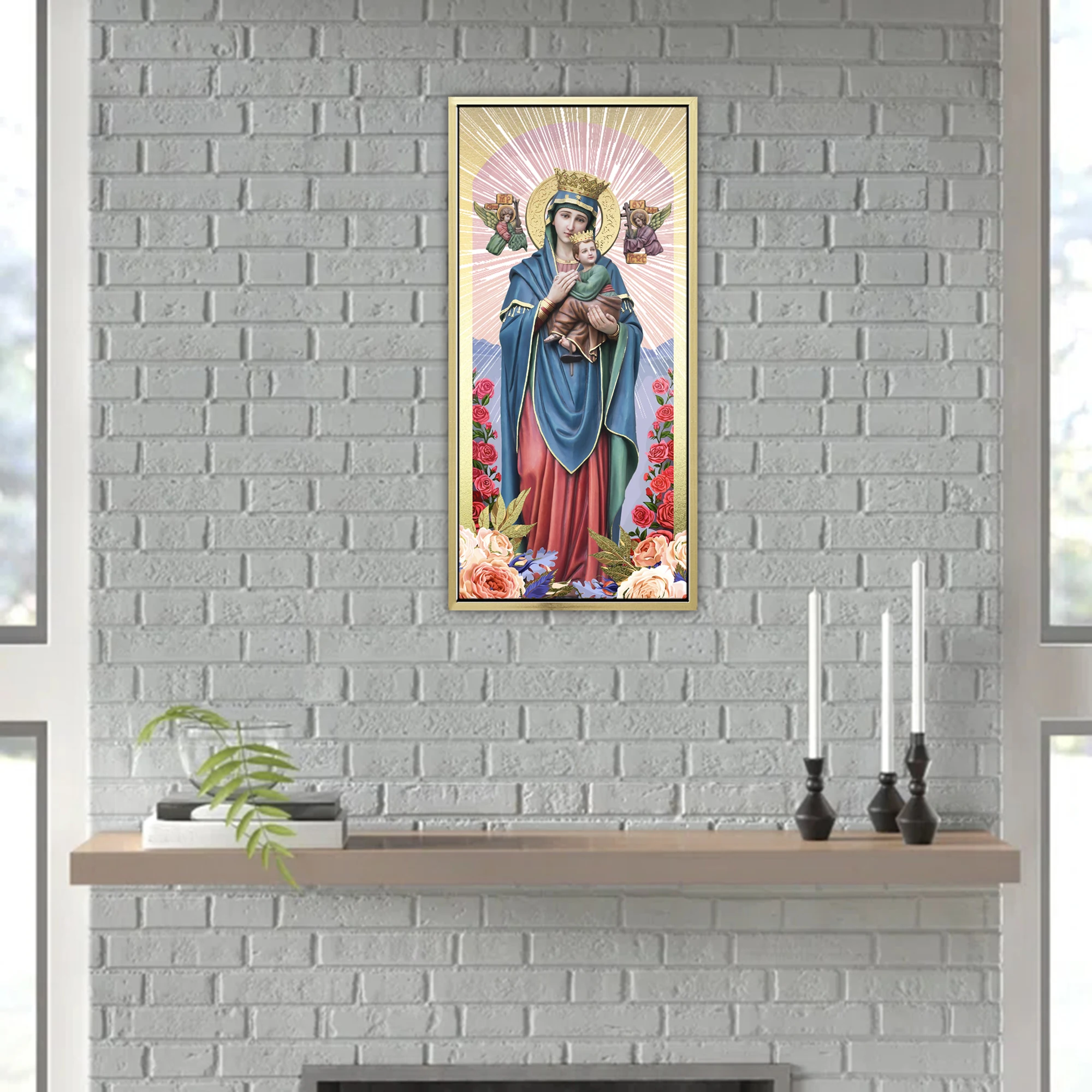 The Virgin Mary Embracing Divine Love and Protection Frame Painting  Canvas Art Religious Wall Art