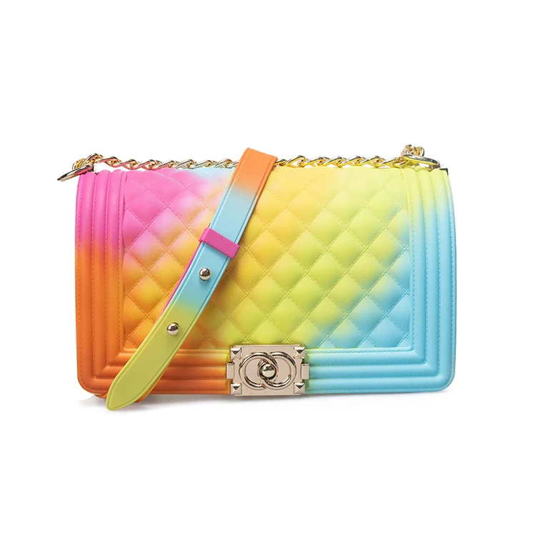 
2020 wholesale girls colorful jelly purse crossbody bag trendy lady hand bag rainbow pvc jelly candy luxury bags women handbags 