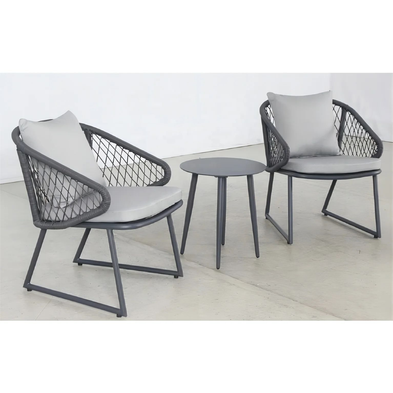 Rope Design indoor North Europe Style Finland Simple 3 pieces chair bistro set with round table