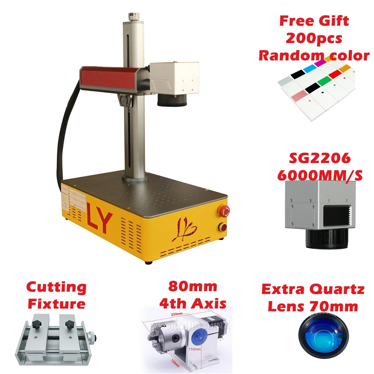 LY Desktop Fiber Laser Marking Machine Brand JPT 200W Built in 4th Axis Drive for Ceramic Plastic PVC Engraving 220V 110V