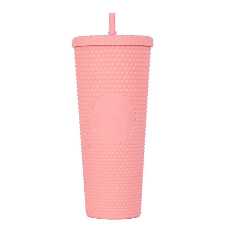 2021 New 24oz American Matte Black Plastic Studded Cups White Studded Tumbler With Straw And Lid