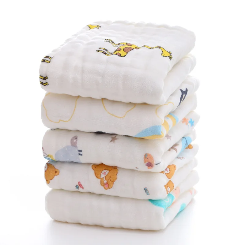 Custom Wholesale Muslin Burp Cloths 100% cotton 6 layers gauze Soft Newborn Baby Kids Face Bath Towel Washcloth
