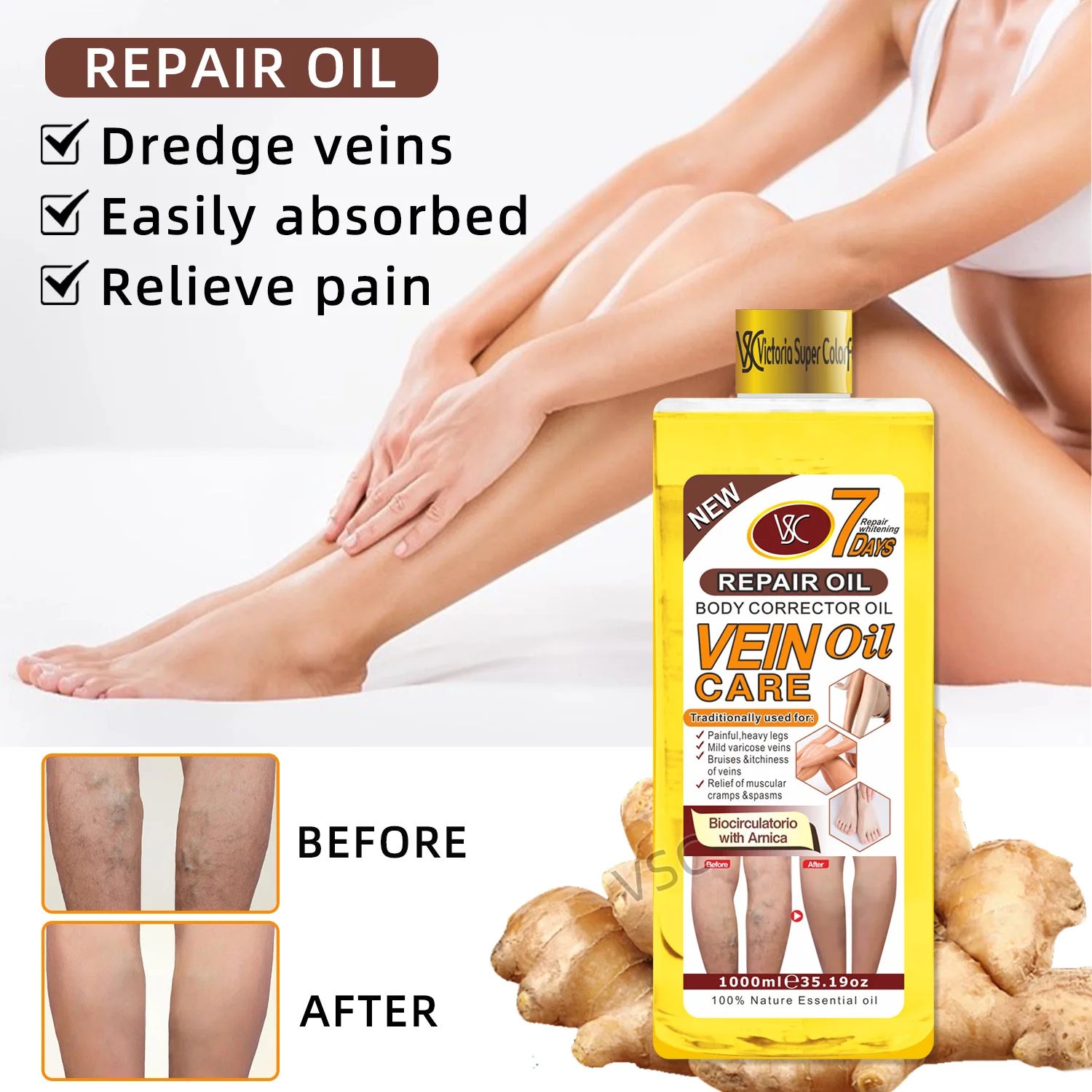 100% Nature Essential oil Dredge veins Advanced Vein Care Oil Body corrector oil  Relief of muscular cramps &spasms