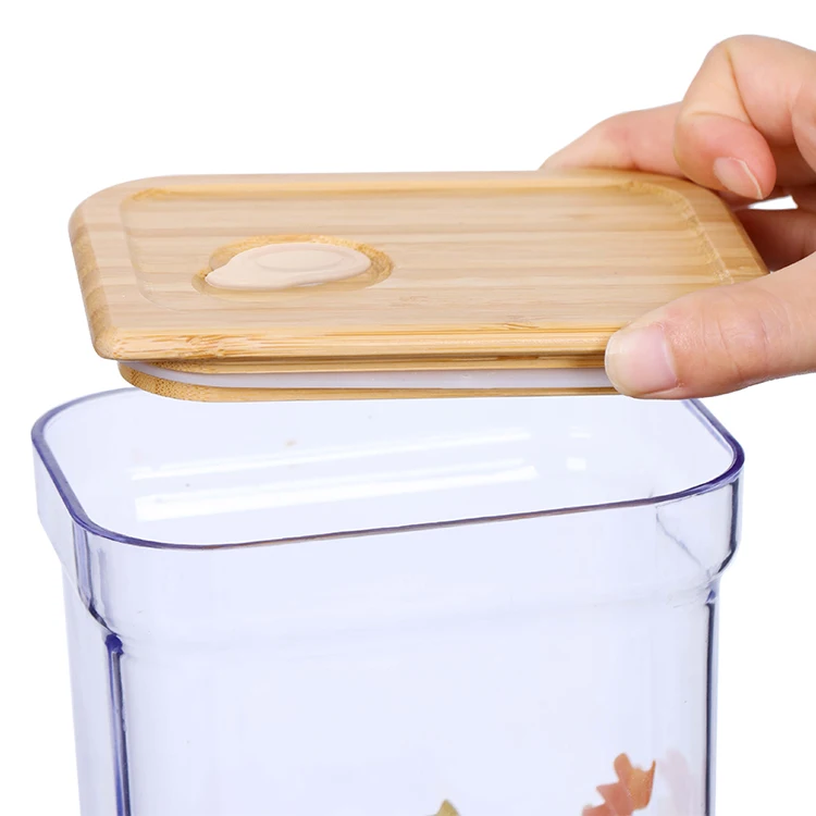 BPA Free Custom Logo Airtight Lid Plastic Food Storage Container with Bamboo Lid in 380ml