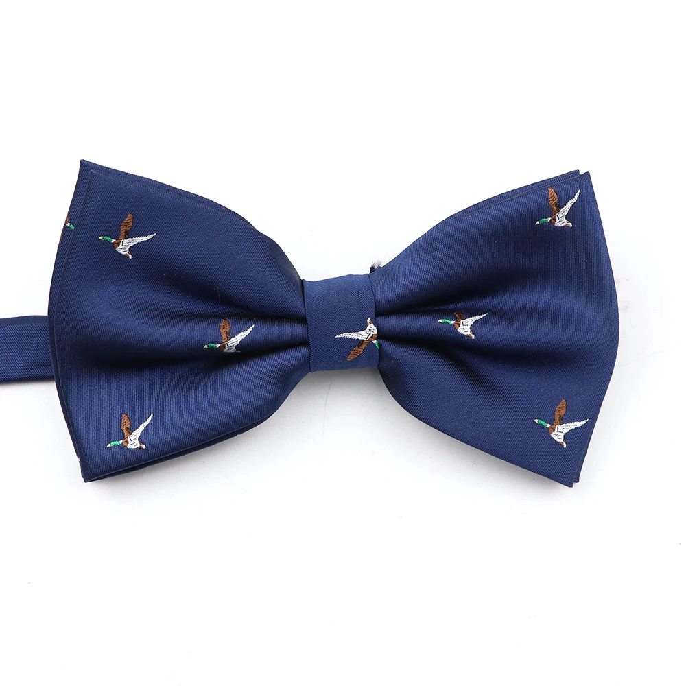 New Men Bow Ties 100% Microfiber Jacquard Woven Blue Cartoon Animal Pattern Bowtie for Party Wedding Festival Family Gift