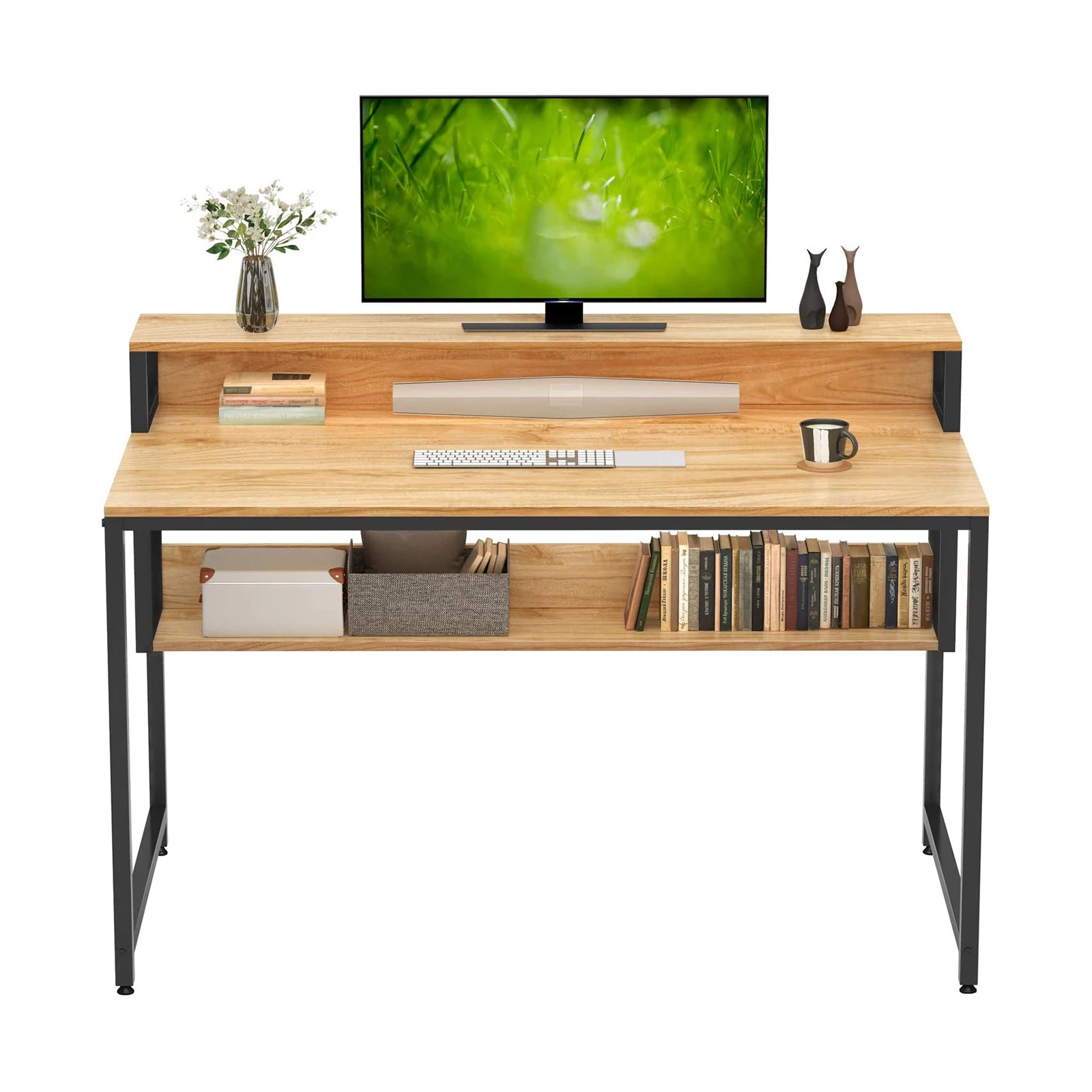 Modern style computer desks with shelf wooden writing study table home laptop stand PC computer table office desks furniture