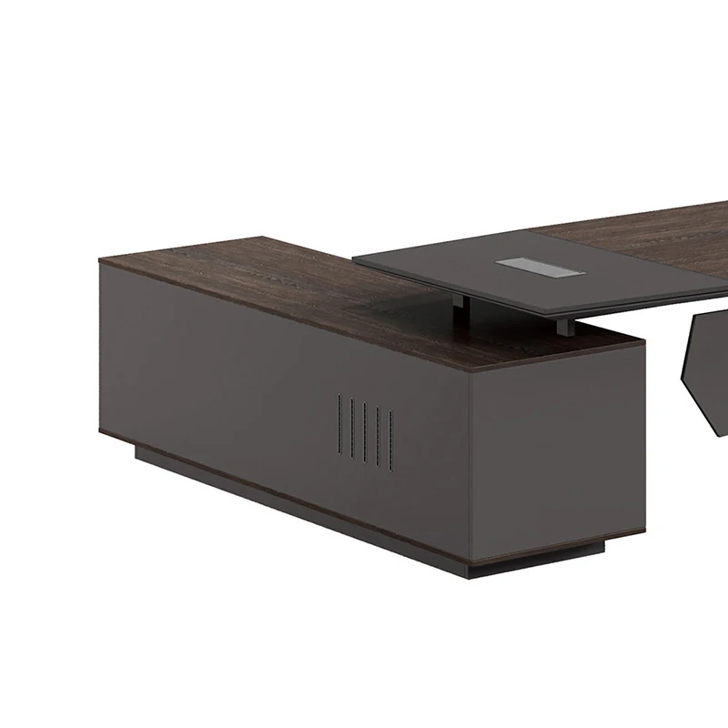 Pengpai custom modern l shaped walnut gray wood boss office executive desk set
