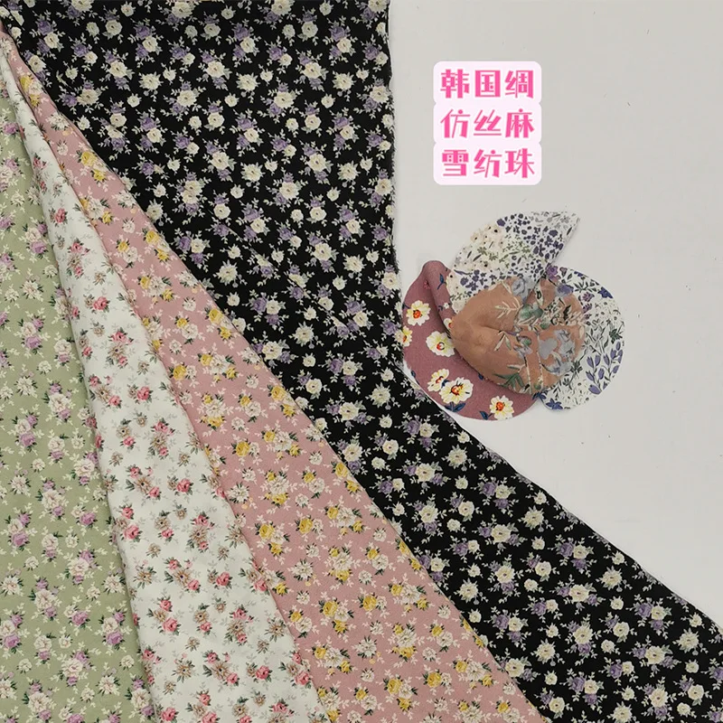 designed  Chiffon flower Korea silk sarong spring and summer fashion ladies dress shirt fabrics printed skirts pants fabric