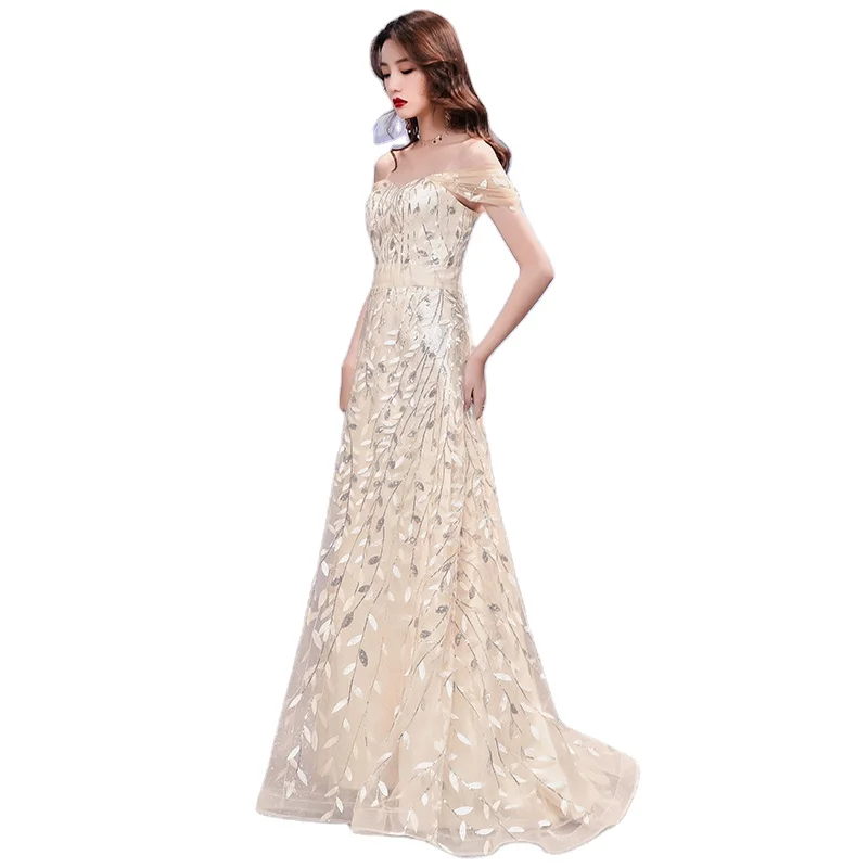 Женское банкетное вечернее платье длинное Привлекательное элегантное знаменитости для проведения вечеринок тонкое модное с маленьким хвостом новинка