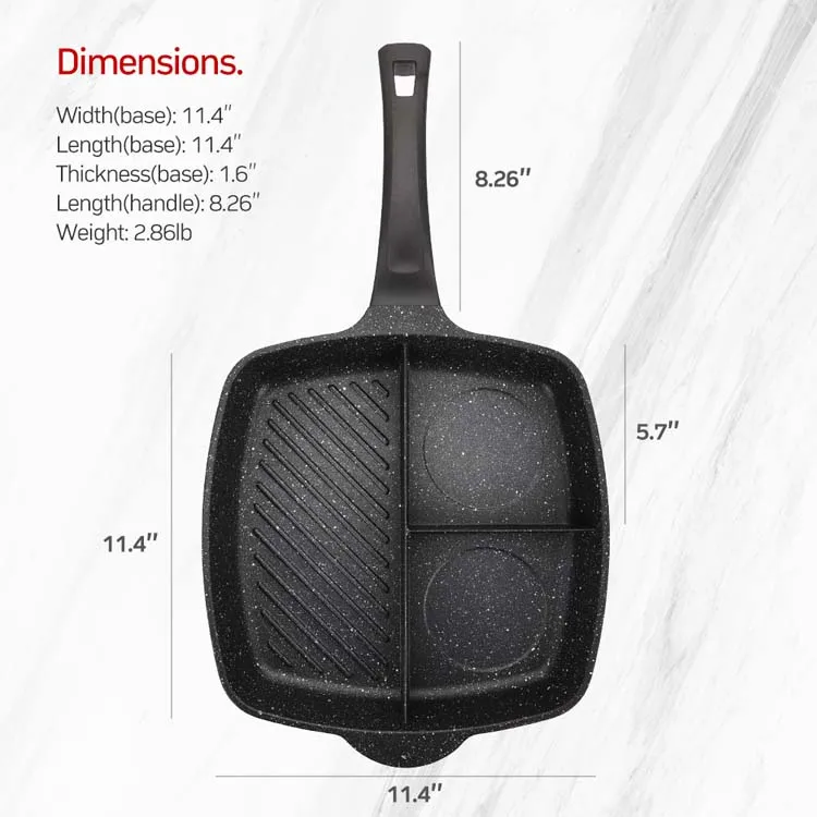 Joyway 3 in 1 section breakfast pan copper color with non stick coating 3-in-1 frying pan