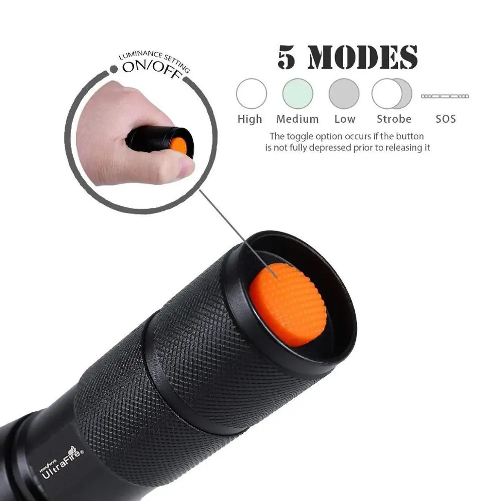 Hight Quality A100 XM-T6 High Lumens Waterproof Tactical Flashlight Zoomable LED Flashlight with Rechargeable Battery