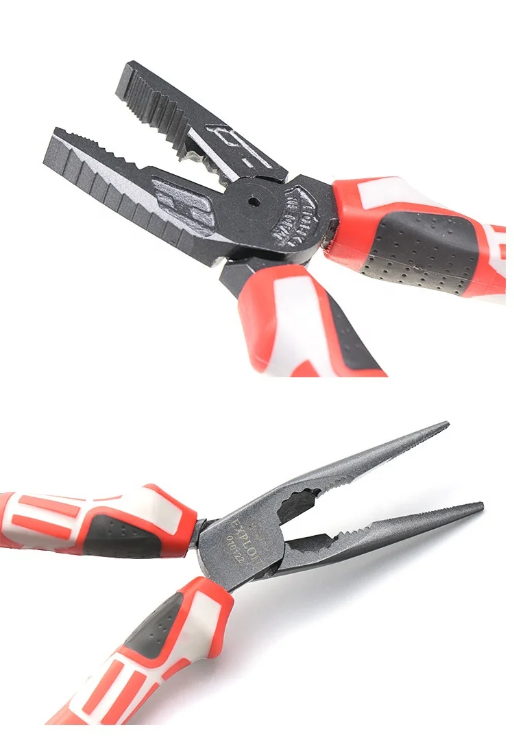 Multi function custom hand tool cutting pliers chrome vanadium 6 inch needle nose metal long nose pliers set with rubber handle