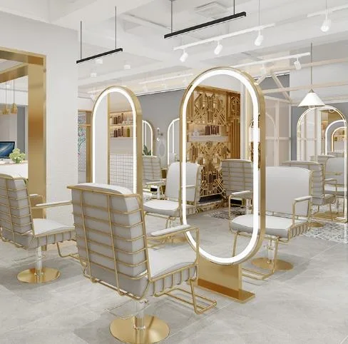 Hairdressing mirror station stainless steel frame LED light ZY-MS082