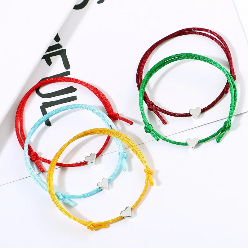 Multicolor Charm Rope Bracelet Women Gold Heart Bracelet Adjustable Cord Bracelet