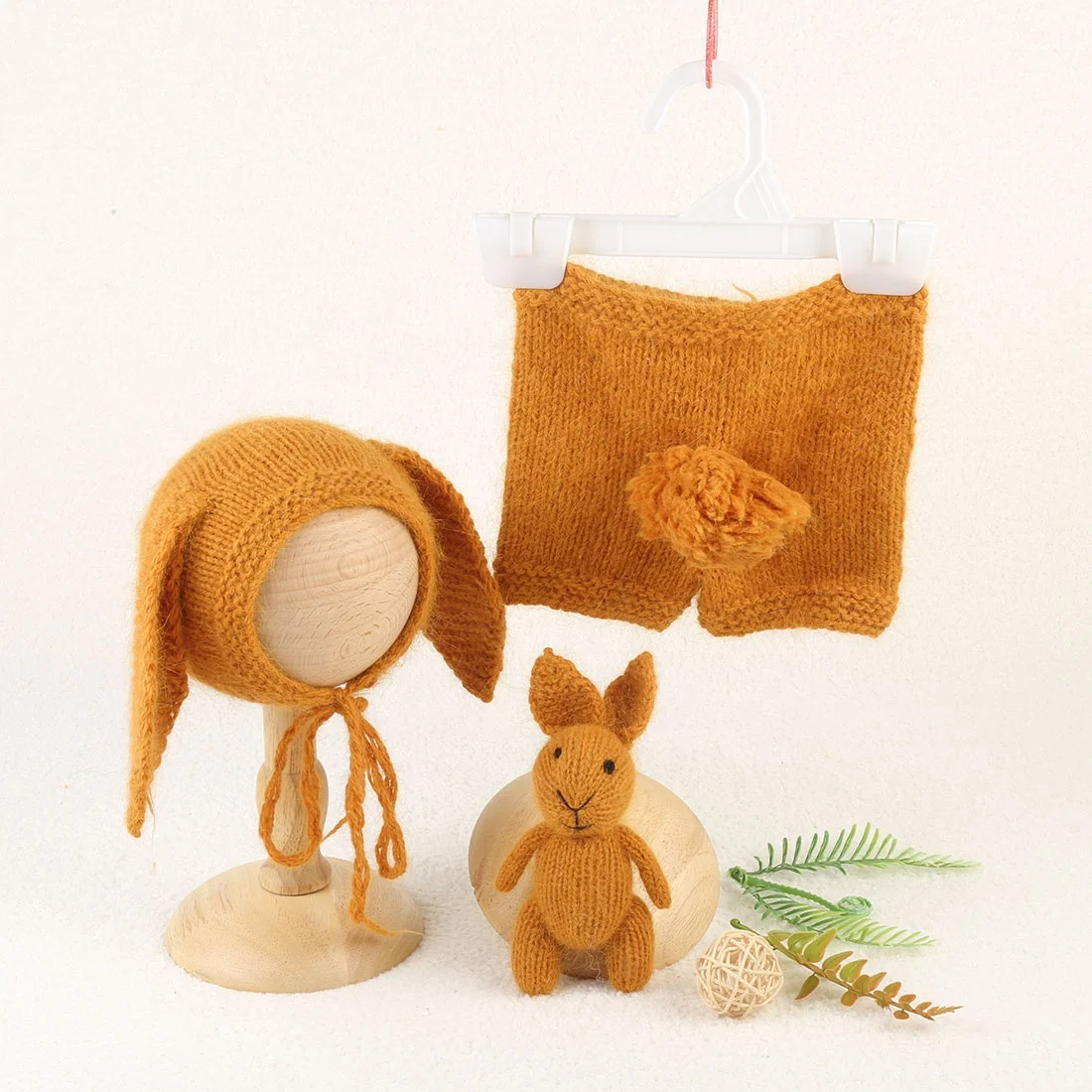 Newborn Photography Props Angola Clothes Knit Fuzzy Bunny Hat And Pant Set Photo Shoot