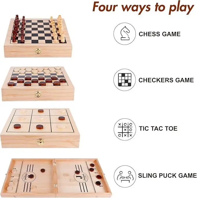 EASTOMMY  Chess, Checkers, Tic Tac Toe Games, Travel Portable Folding Tabletop Chess Board Game Sets