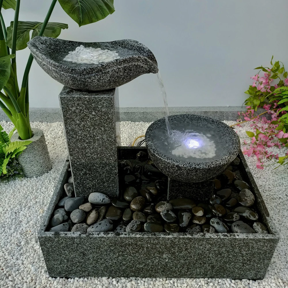Factory wholesale custom stone granite garden outdoor water fountain with lights