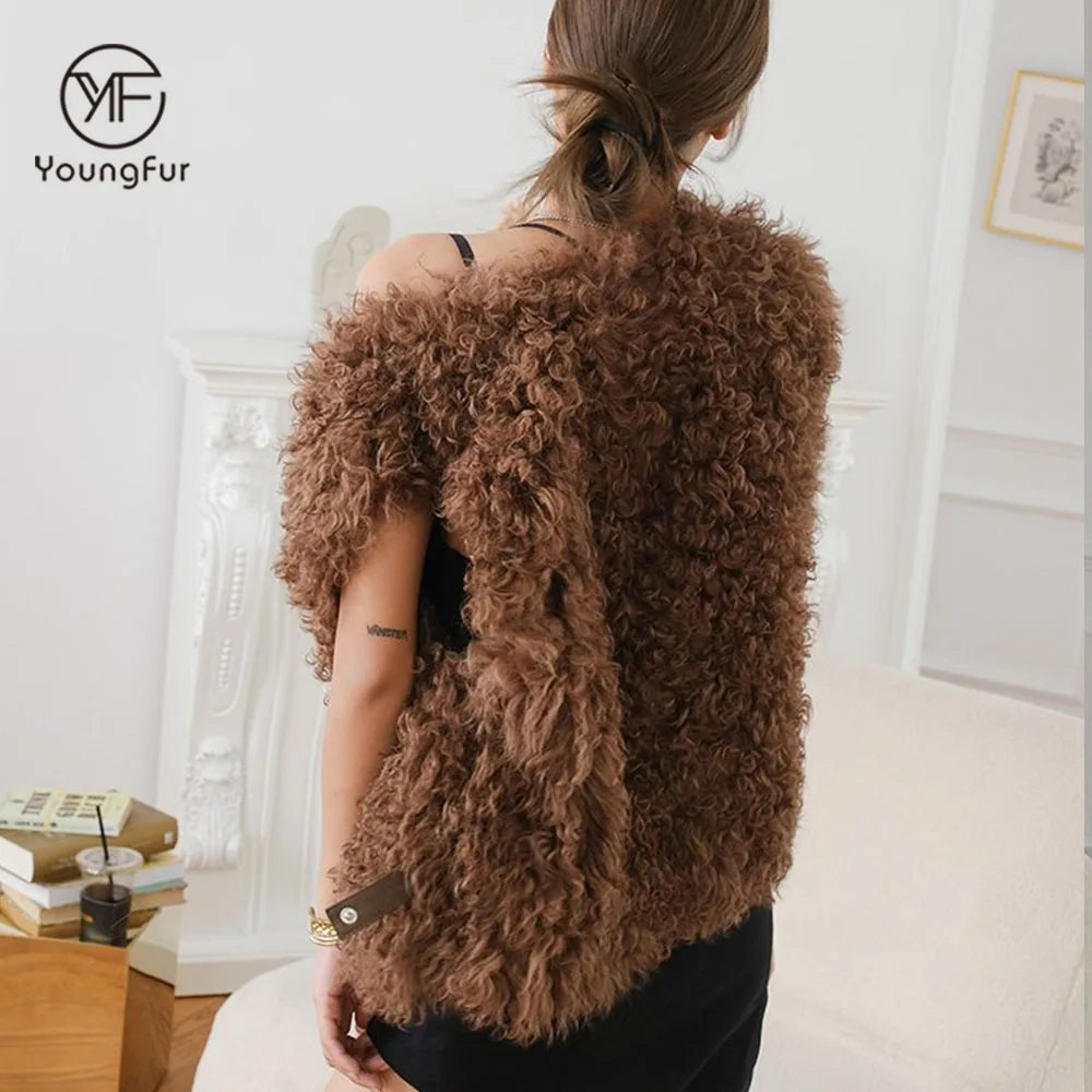 Mongolian Lamb Fur Lamb Fur Vest Fashion Woman Coat Autumn Winter Sleeveless Outwear