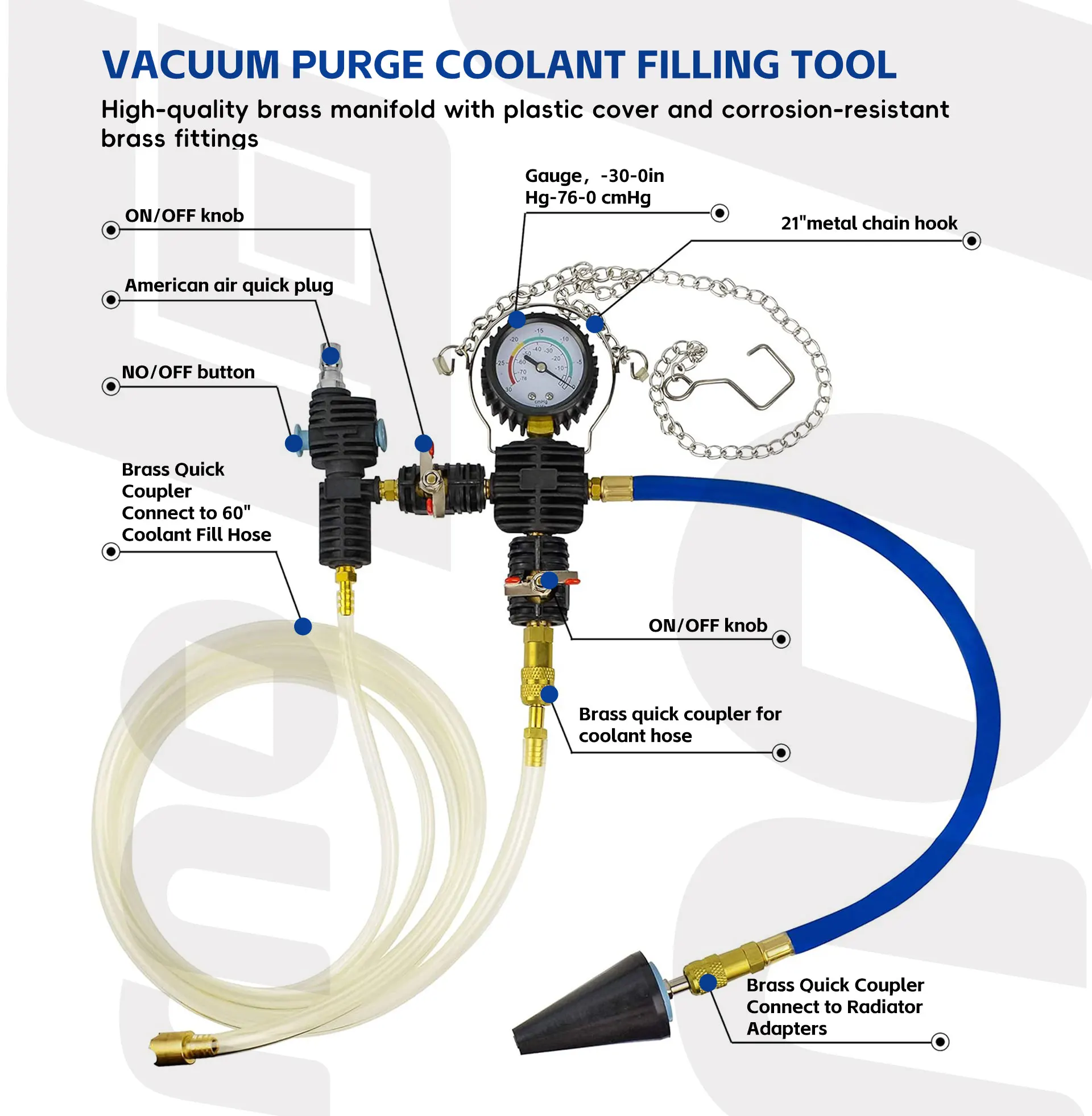 Universal Automotive Cooling System Vacuum Purge Radiator Coolant Refill Tool Kit with Adapter Case Hose for Car Van SUV Truck