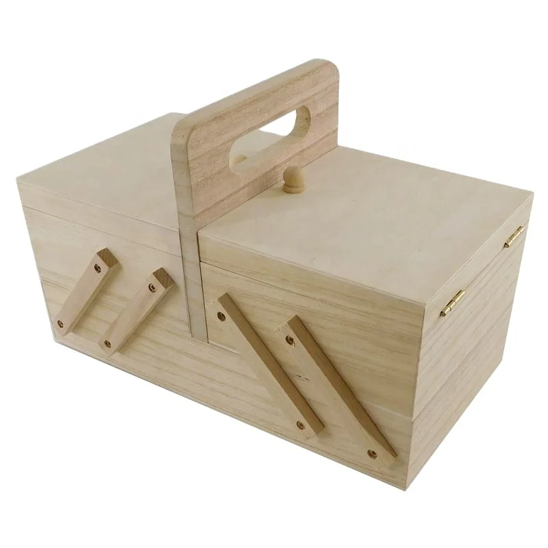 Custom Unfinished Lightweight Folding  Wooden Sewing Box