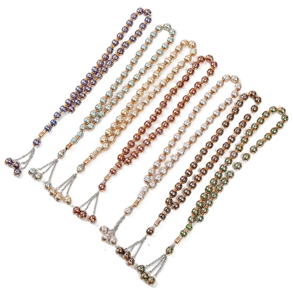 Popular 21K Gold Plated Muslim Rosary Amber Islamic Rosary Natural Stone Prayer Beads Bracelet beaded rosary chain