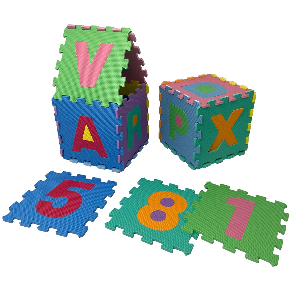 Non Toxic Alphabet and Numbers EVA Floor Tiles Colorful Kids Foam Puzzle Playmats with 36 Pieces/Set