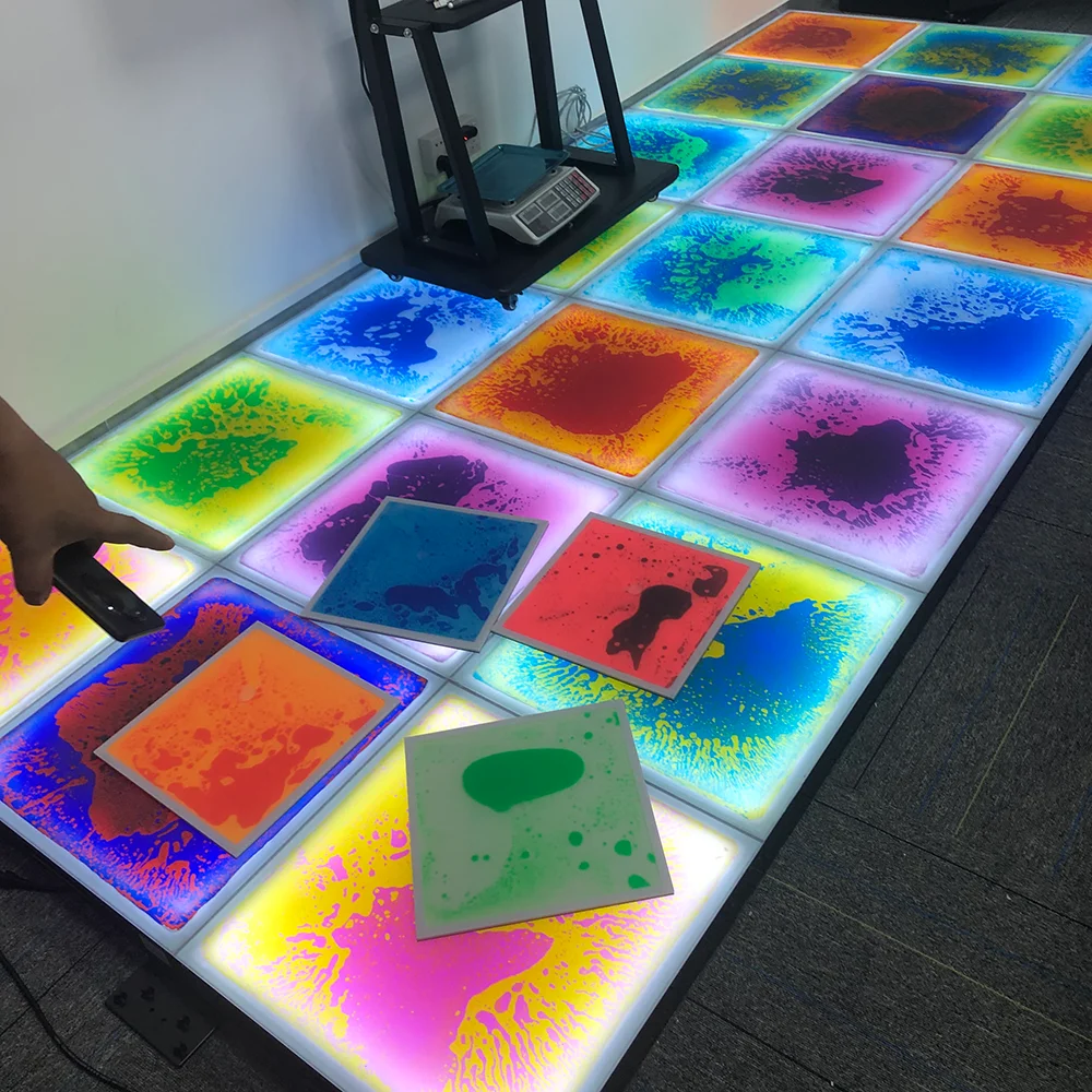 New Design Colorful interactive Led Liquid Tile Light Up Gel Floors Liquid Motion Hexagon Floor Sensory Tiles