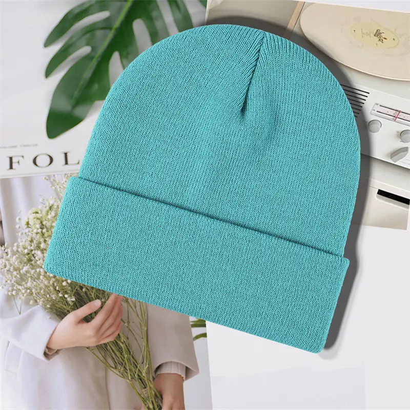 Custom Embroidery LOGO 100% Acrylic Adult  Beanie Winter Knitted Hat with pom pom