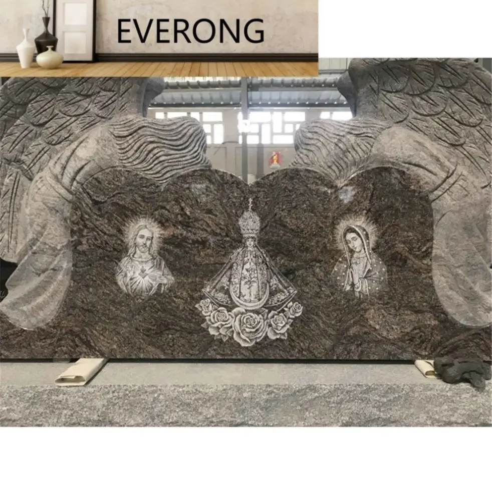 Cheap purple paradiso granite headstones angel gravestone winged wrapped heart headstone with roses grave stones and monuments