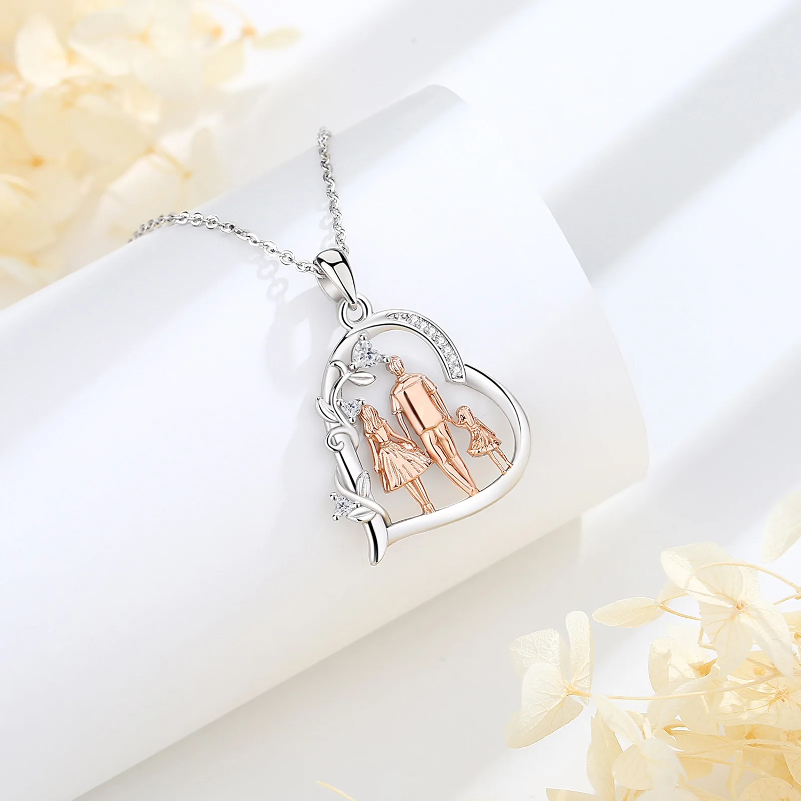 Merryshine Unisex 925 Sterling Silver rhodium plated jewelry zircon rose gold plated heart pendant mom gift mothers day necklace