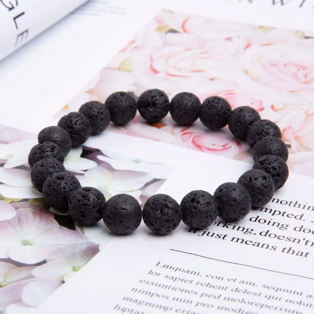 Fashion Unisex Men Women Jewelry Volcanic Diffuser Bracelet Bead Gemstone Stretch Lava Stone Natural Rock 8mm Bracelets, Bangles
