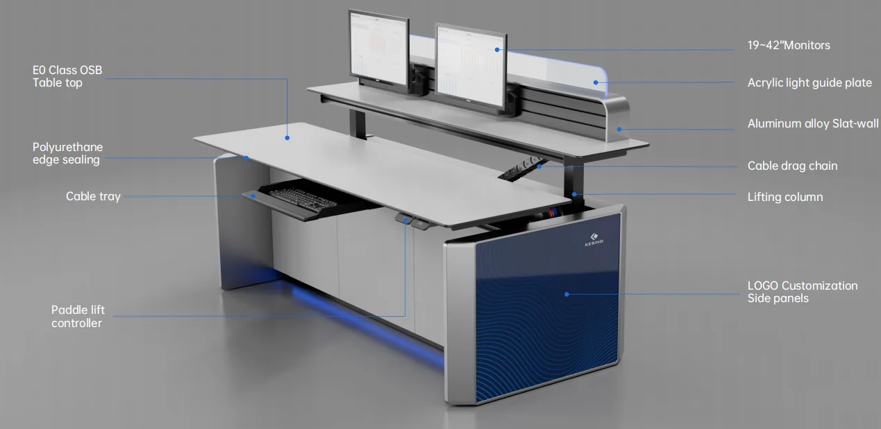 kesino latest design commercial furniture control room console lifting dispatch office desk height adjustable operator console