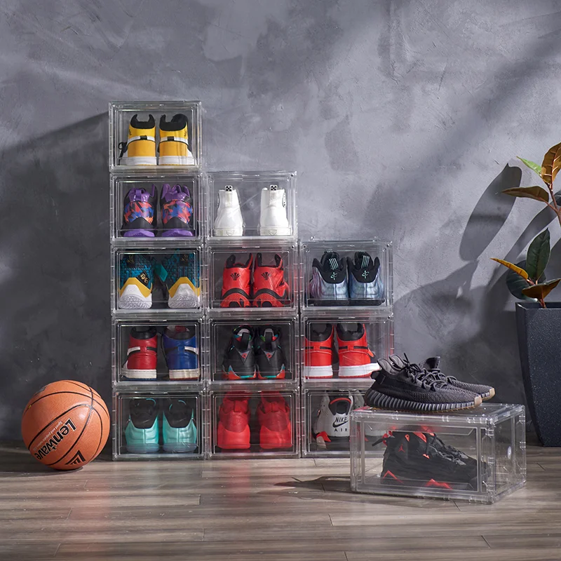 Hot sale shoe containers plastic stackable shoe boxes transparent clear sneaker box shoe organizers container