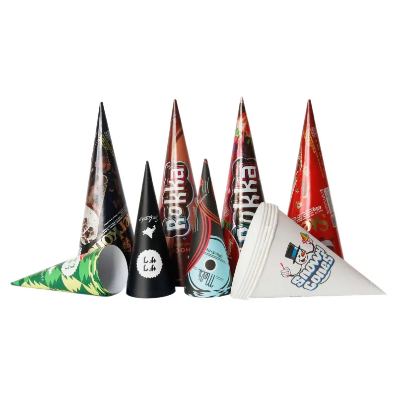 Custom Logo Printed Ice Cream Paper Cone Cup Disposable Rolled Ice Cream Paper Sleeve For Food And Craft Use
