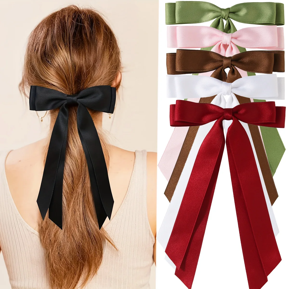 New Double Layer Hair Bow Clips for Girls Women Hair Bows with Long Tail Bowknot Hair Clip for Women Accessories