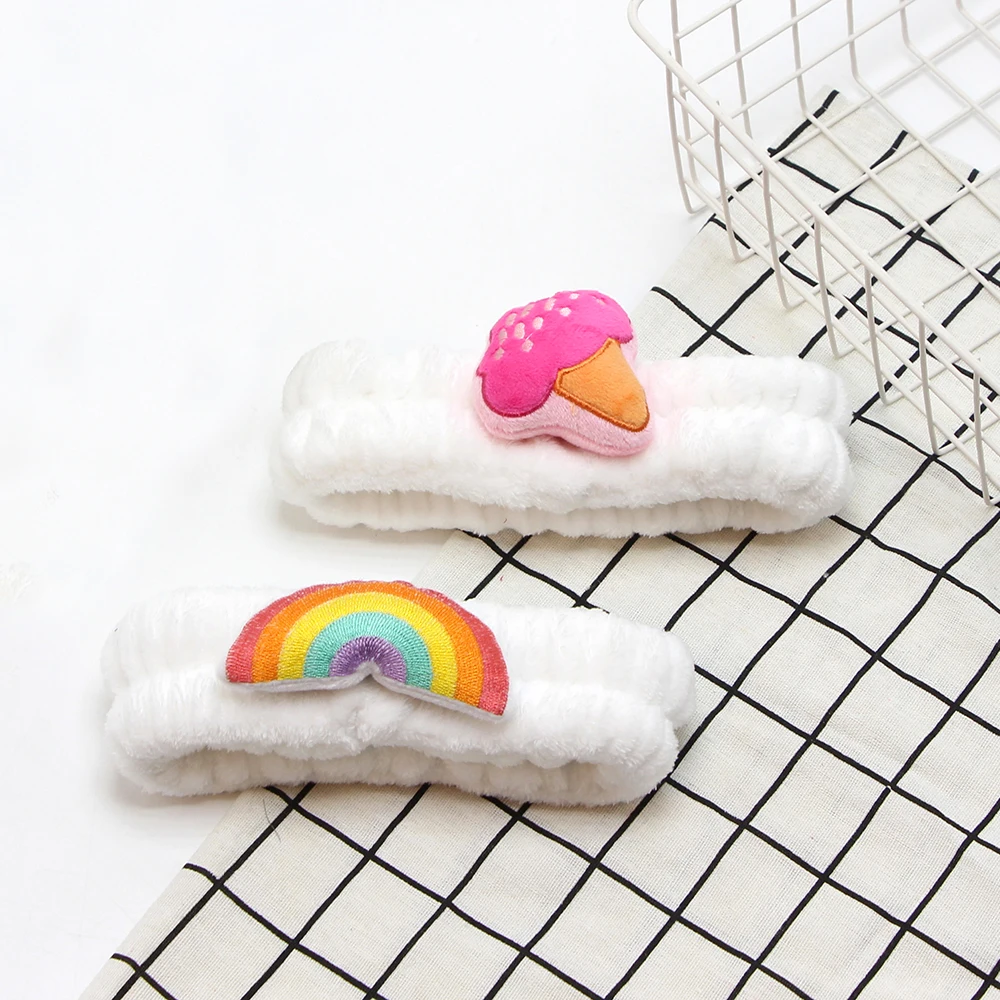Hair Accessories Soft Coral Fleece Turban Rainbow Hair Bands Custom Ice Cream Bath Headband For Women Cosmetic & Facial Spa