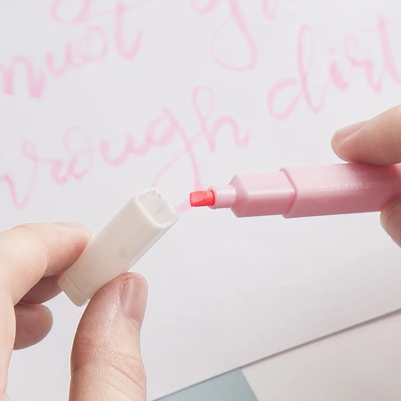 Creative square pole double-headed light-colored highlighter  student color accent mark oblique head marker pen 12 colors