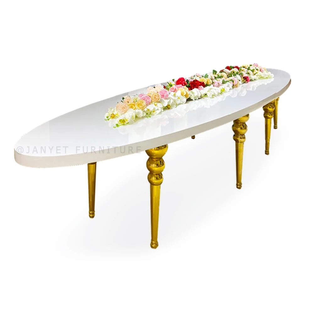 Wholesale Luxury Royal Gold Stainless Steel Wedding Events Hotel Oval Dining Table