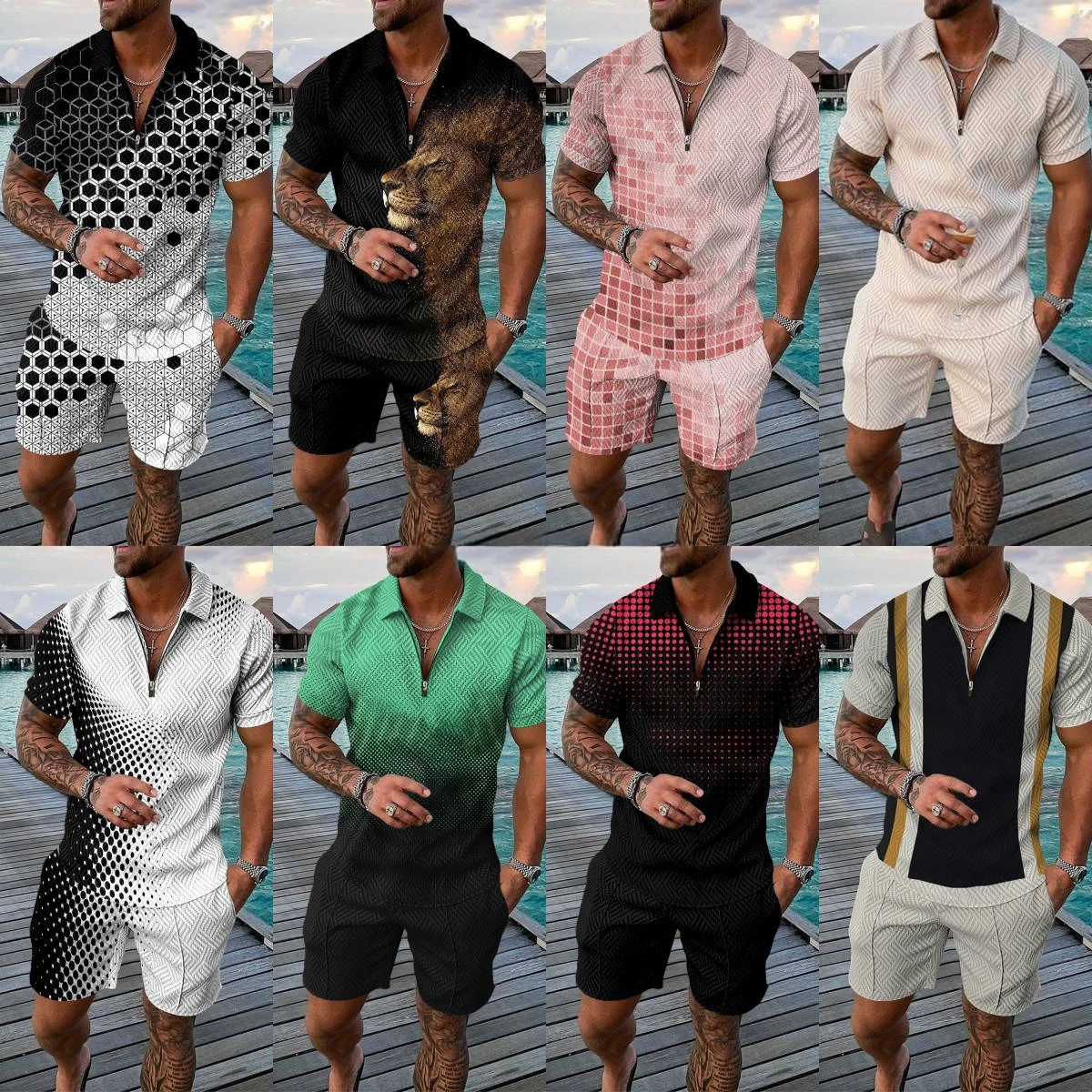 factory wholesale men two piece summer set cotton suits wholesale hoodie style sportswear men 2pcs short set casual