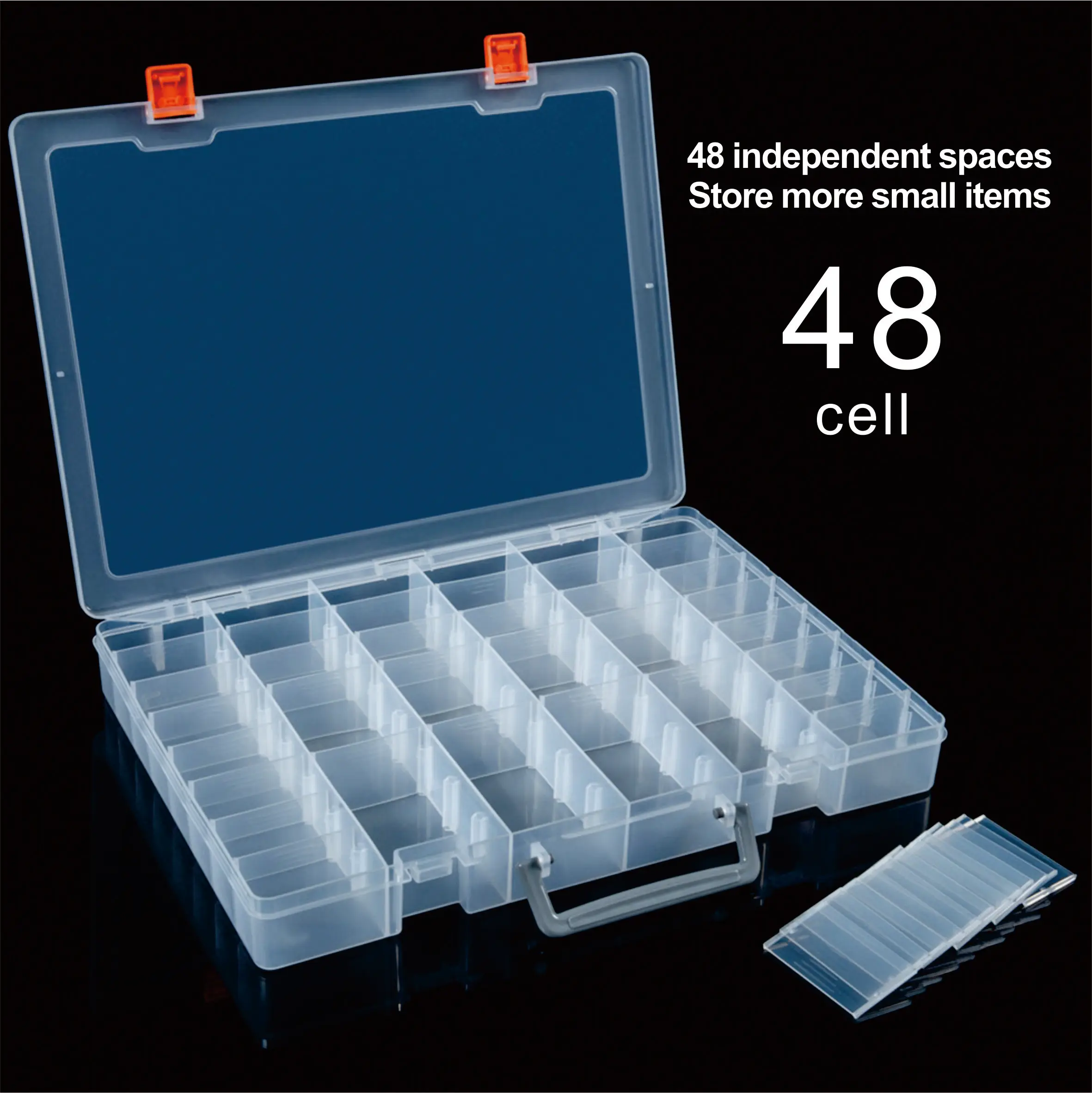 48 Compartment Clear Plastic Storage Box with Dividers,Adjustable Dividers Plastic Crafts Organizer,Small Parts Storage Box.