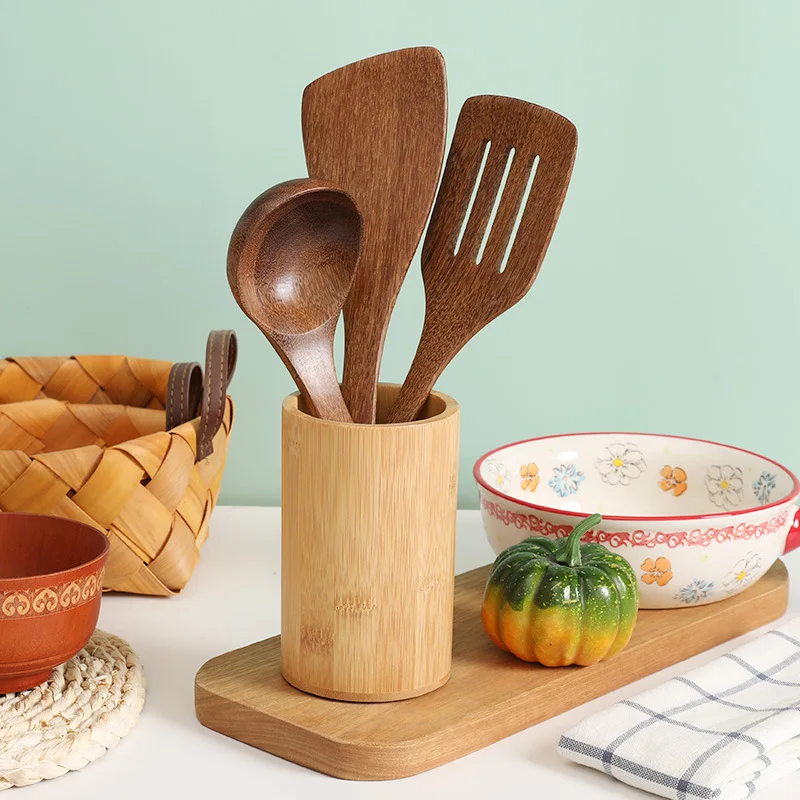 New Dark Green wooden cooking spoon 5 Pcs Set Kitchen Utensil Set Cooking Accessories With Turner Tongs Spatula Spoon kitchen ut