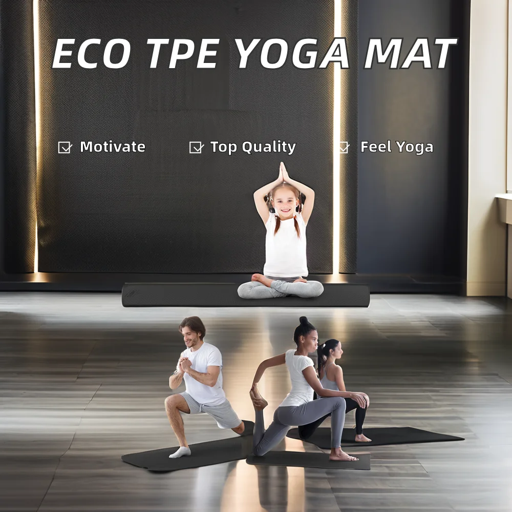Custom Printed Eco-friendly TPE Gym Thick Yoga Mat Set Non-Slip Travel Mats with Logo Rubber & PU Bag Included