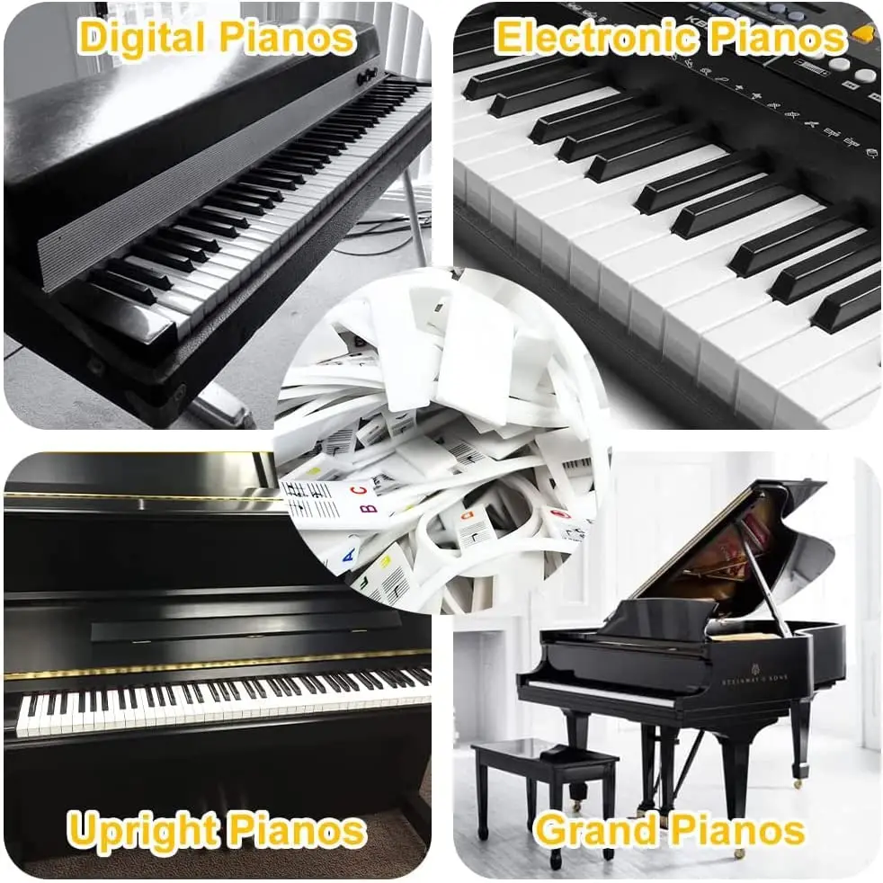 Reusable Removable Silicone Piano Note Guide Keyboard Label Stickers with 88-Key Full Size for Beginner