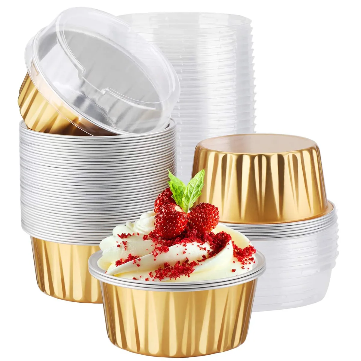 Disposable custom colorful christmas party muffin cups yogurt dessert cupcake cases round 125ml aluminum foil cup cake with lid