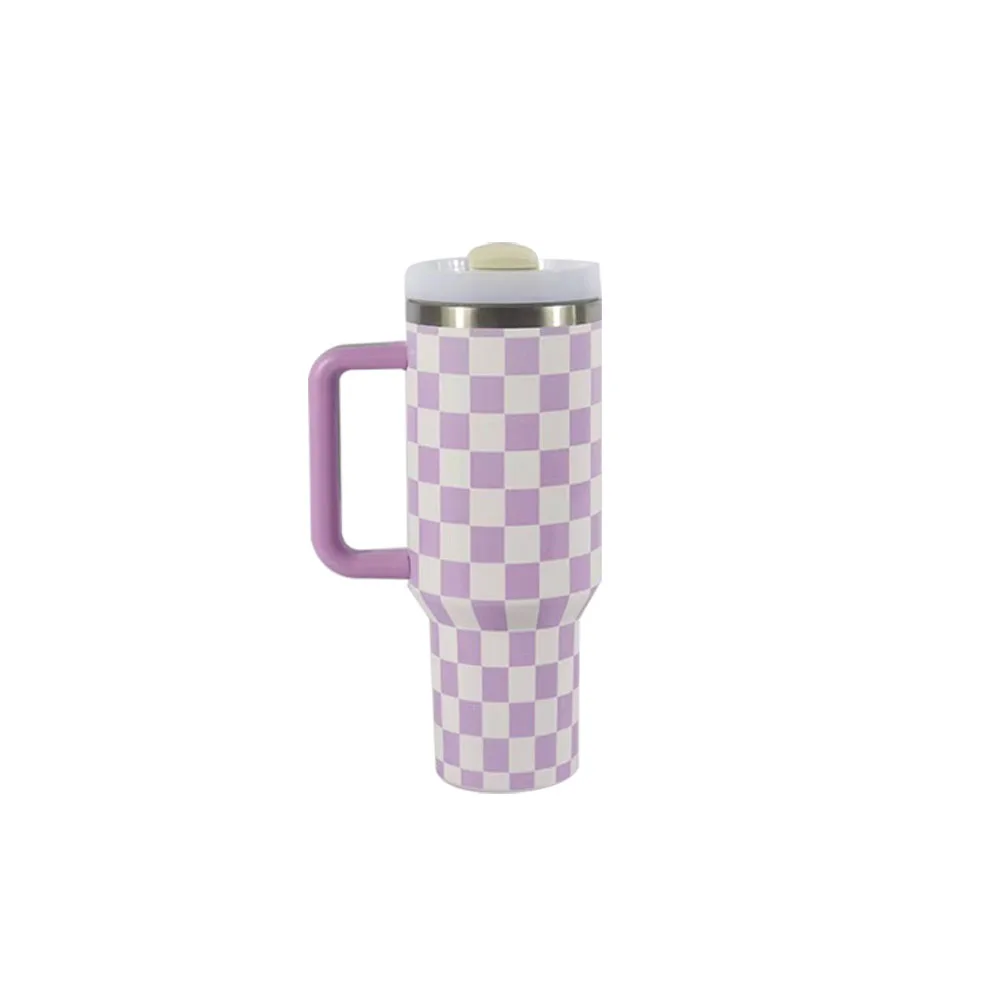 Wholesale Price 40oz tumbler with handle US popular Design adventure Checker thermos cup tumbler