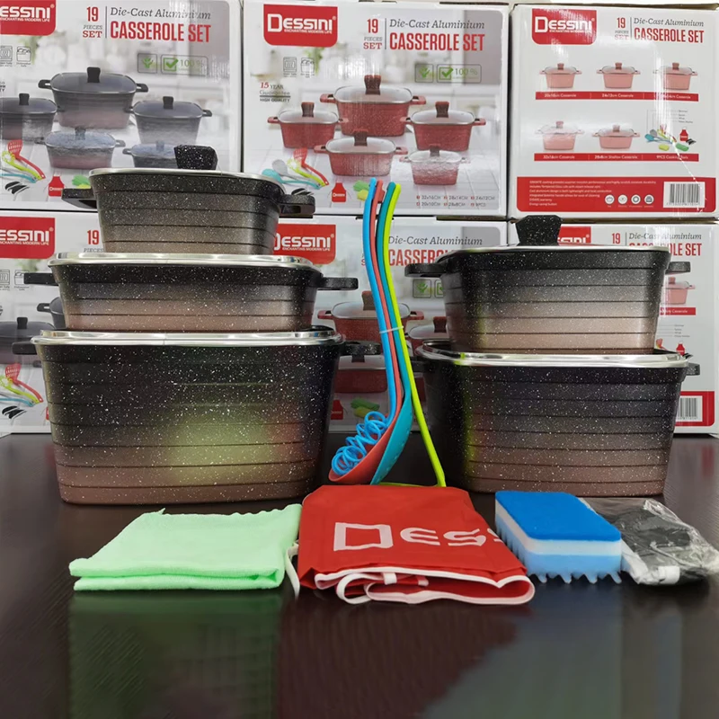 Classic Die Cast Non Stick Aluminium Cookware Set Marble Stone Cooking Pot